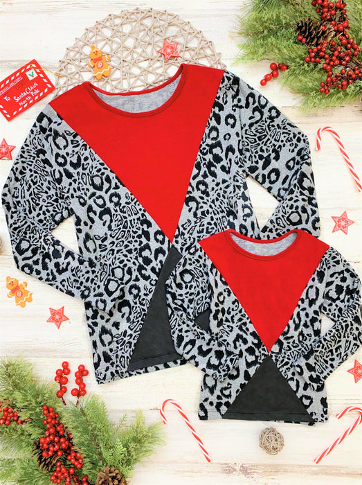 Mia Belle Girls Mommy and Me Crimson Leopard Colorblock Top