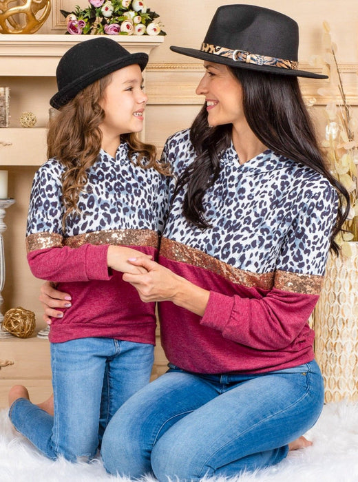 Mia Belle Girls Mommy and Me Leopard Sparkle Hooded Top