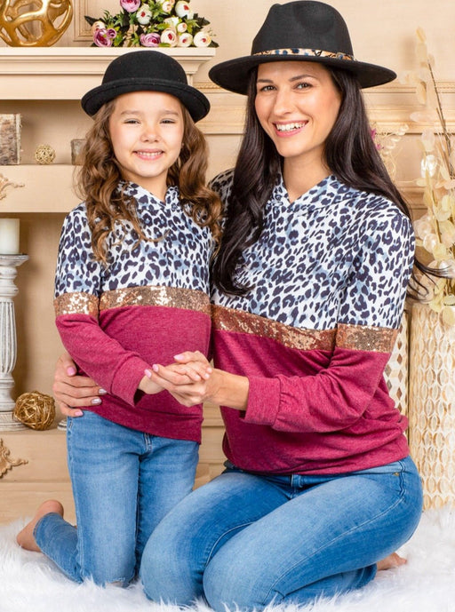 Mia Belle Girls Mommy and Me Leopard Sparkle Hooded Top