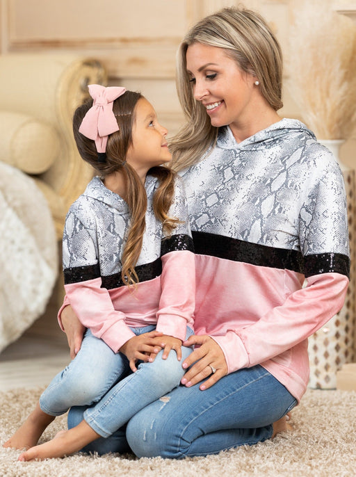 Mia Belle Girls Mommy and Me Snakeskin Sparkle Hoodie Sweater