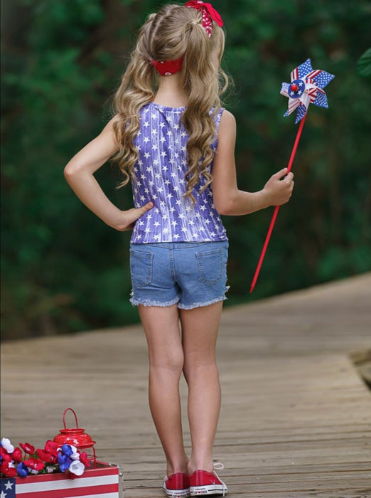 Mia Belle Girls American Vintage Patched Denim Shorts Set