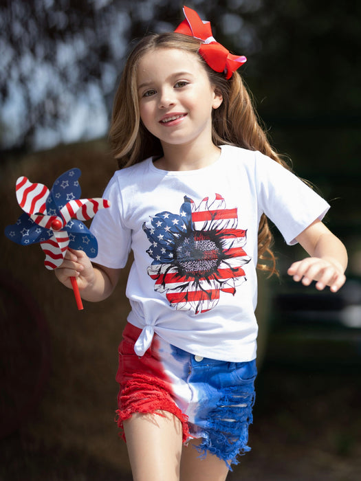 Mia Belle Girls Cute In America Tie Dye Denim Shorts Set