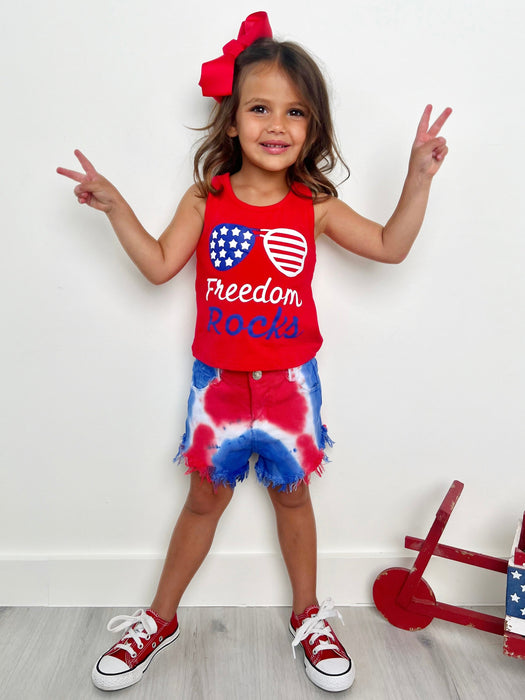 Mia Belle Girls Freedom Rocks Tie Dye Denim Shorts Set