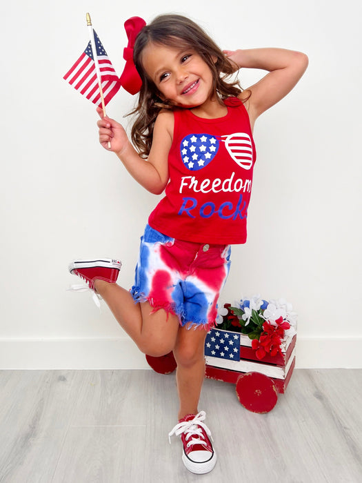 Mia Belle Girls Freedom Rocks Tie Dye Denim Shorts Set