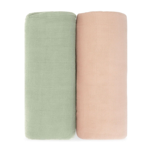 Comfy Cubs Muslin Swaddle Blanket, 2 Pack - Sage & Blush