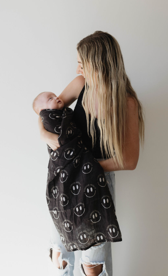 forever french Muslin Swaddle | ff Smile Black