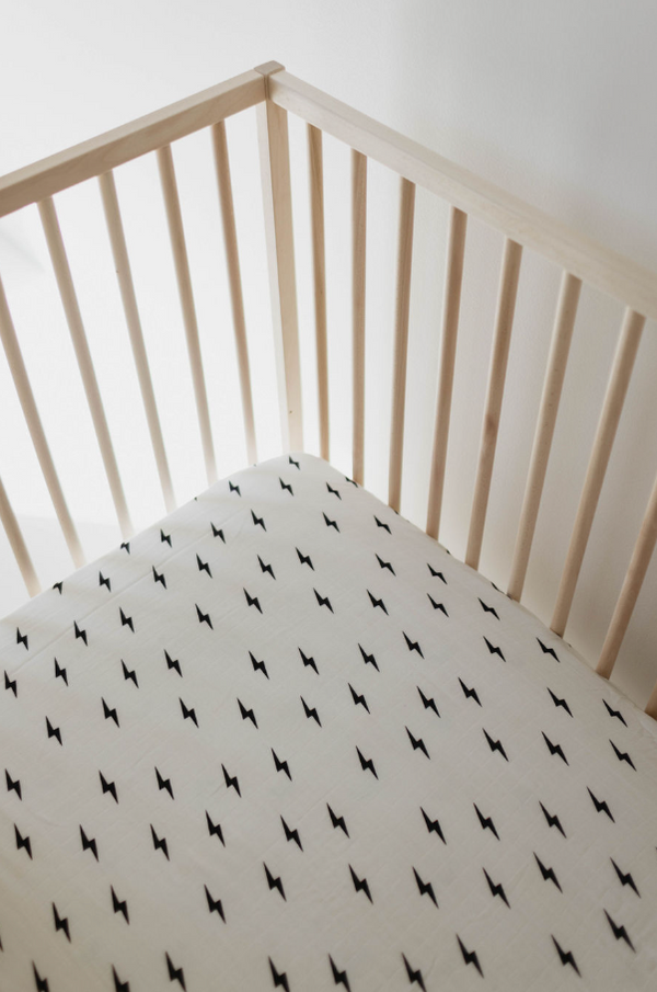 forever french White & Black Lightning Bolt | Crib Sheet