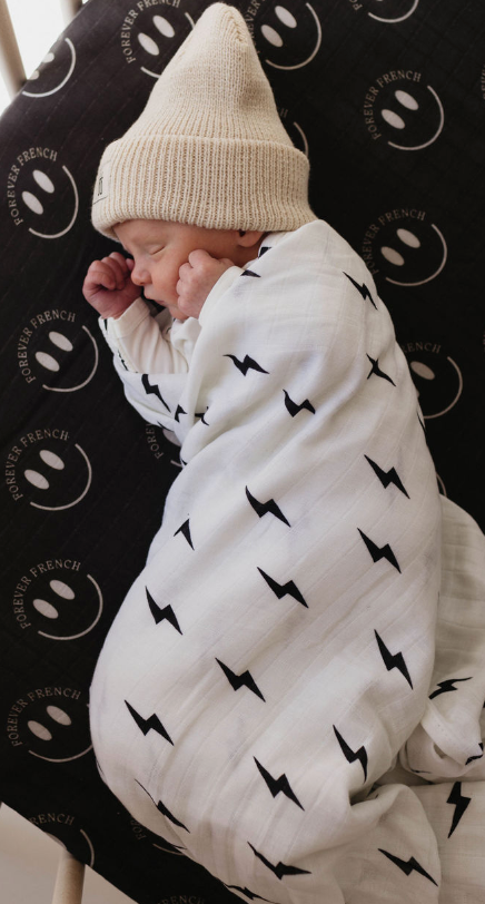 forever french Muslin Swaddle | Black Lightning Bolt