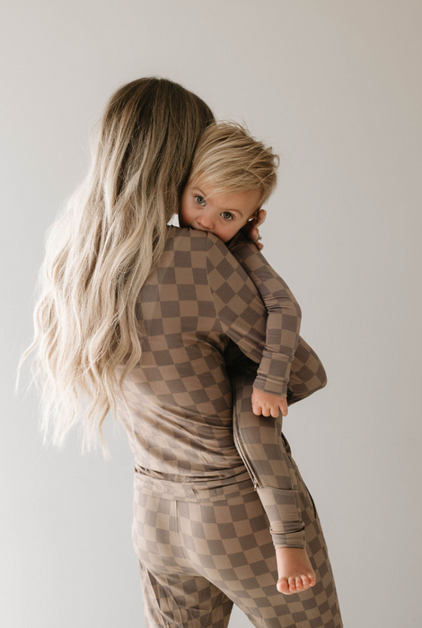 forever french baby Bamboo Two Piece Pajama | Faded Brown Checkerboard