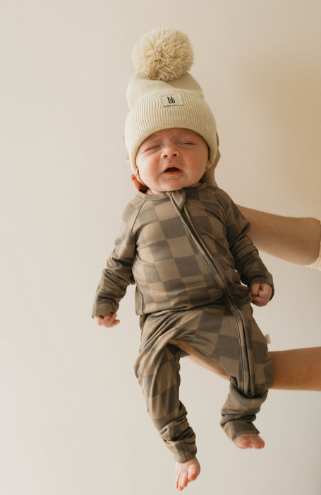 forever french baby Bamboo Zip Pajamas  | Faded Brown Checkerboard