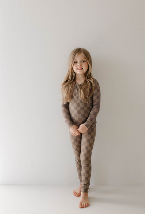 forever french baby Bamboo Two Piece Pajama | Faded Brown Checkerboard