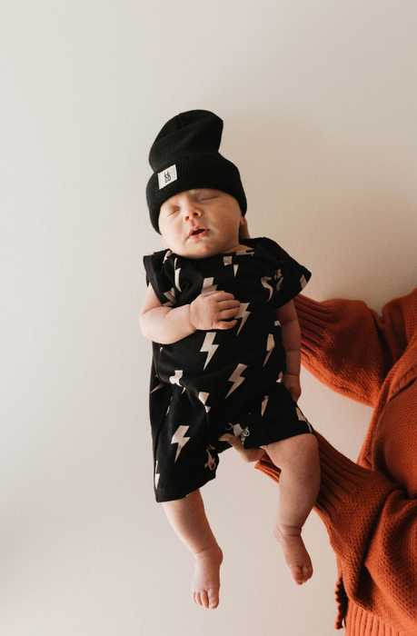 forever french baby Black & White Lightning Bolt  | T-Shirt Romper