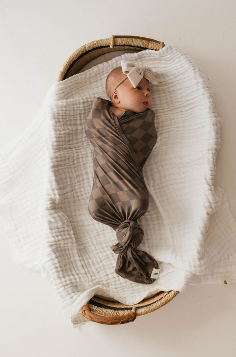 forever french Bamboo Swaddle | Faded Brown Checkerboard