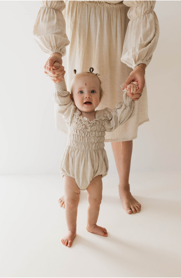 forever french baby Baby Linen Romper | Flax