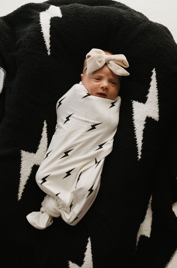 forever french Bamboo Swaddle | White & Black  Lightning Bolt