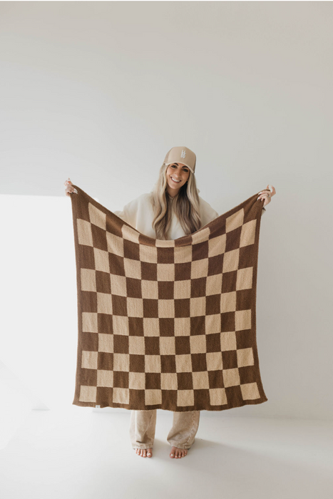 forever french Brown Sugar Checkerboard | Plush Blanket