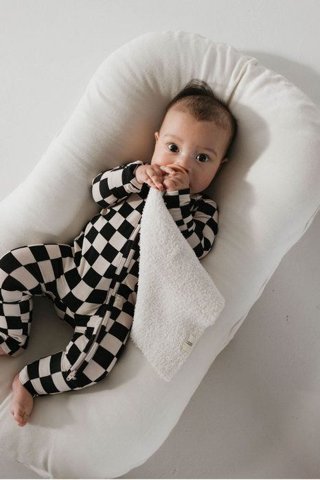 forever french baby Bamboo Zip Pajamas | Black Checkerboard