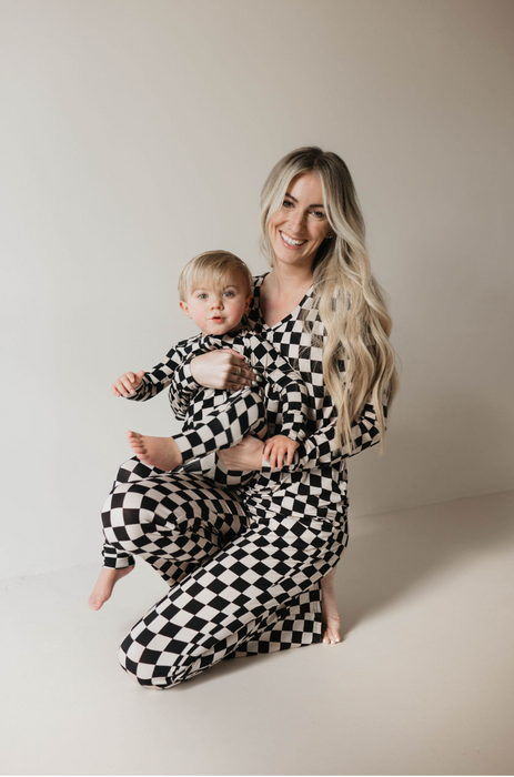 forever french baby Bamboo Zip Pajamas | Black Checkerboard