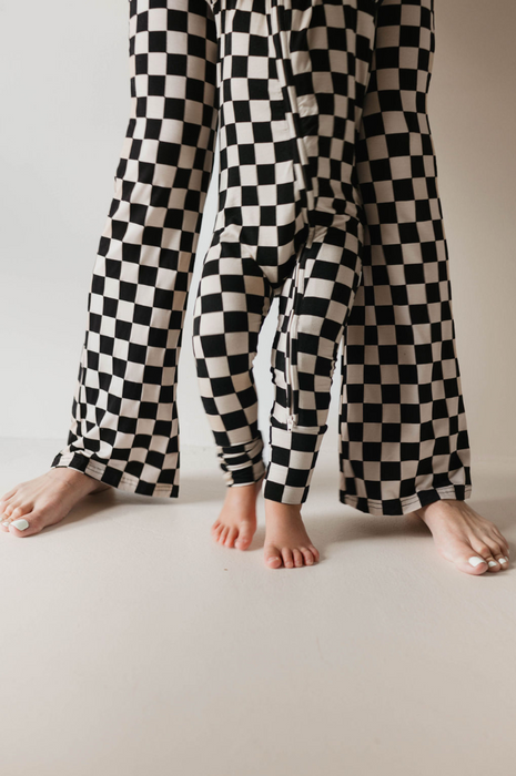 forever french baby Bamboo Zip Pajamas | Black Checkerboard