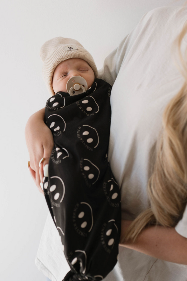 forever french Bamboo Swaddle |  ff Smile Charcoal