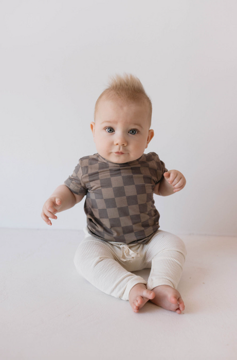 forever french baby Basic Bamboo Tee | Faded Brown Checkerboard