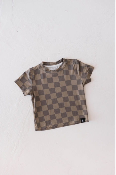 forever french baby Basic Bamboo Tee | Faded Brown Checkerboard