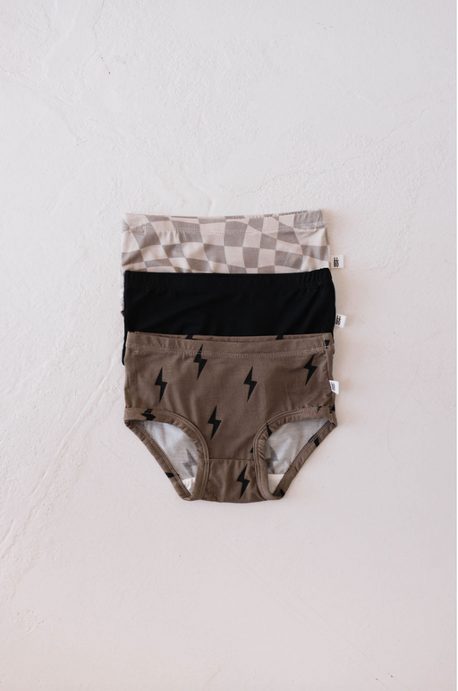 forever french 3 Pack Girl's Brief Bamboo Underwear  |Wavy Checker, Lightning  Bolt, Midnight