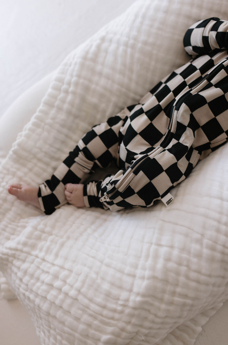 forever french baby Bamboo Zip Pajamas | Black Checkerboard