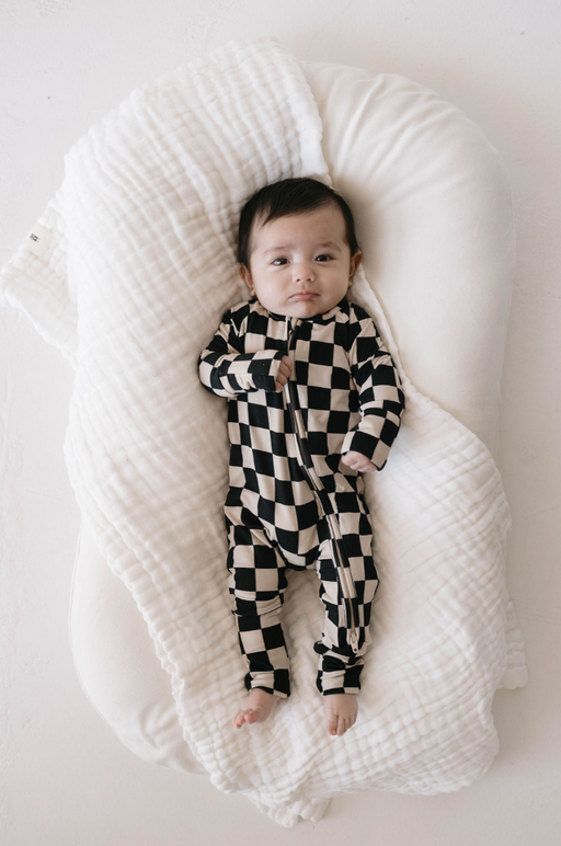 forever french baby Bamboo Zip Pajamas | Black Checkerboard