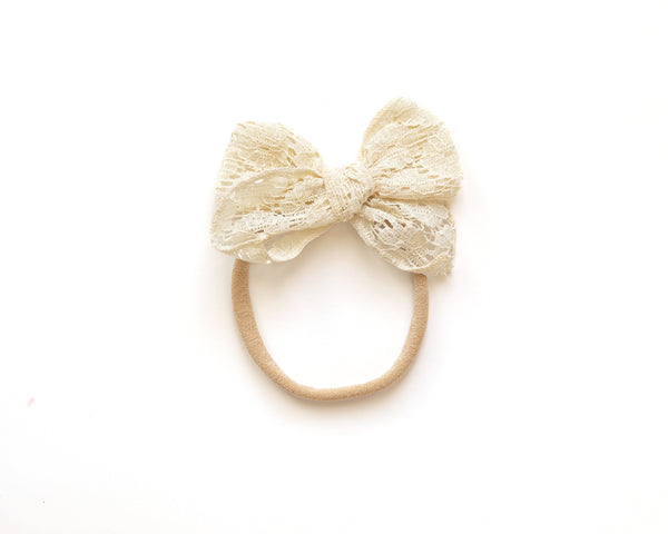 Reverie Threads Luna Bow Headband in Lacey Ivory