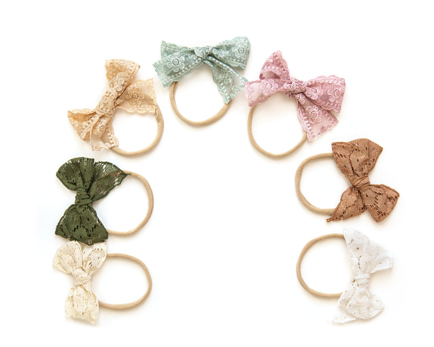 Reverie Threads Luna Bow Headband in Lacey Ivory