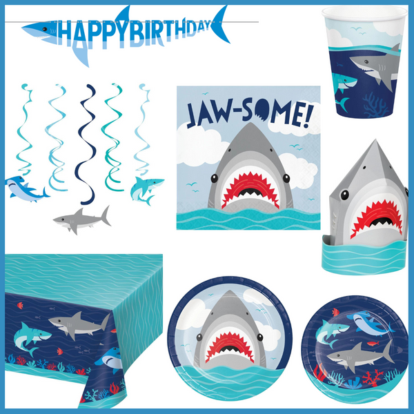 Party Decorations Shark Birthday Party Kit for 8 (47 Total Items)