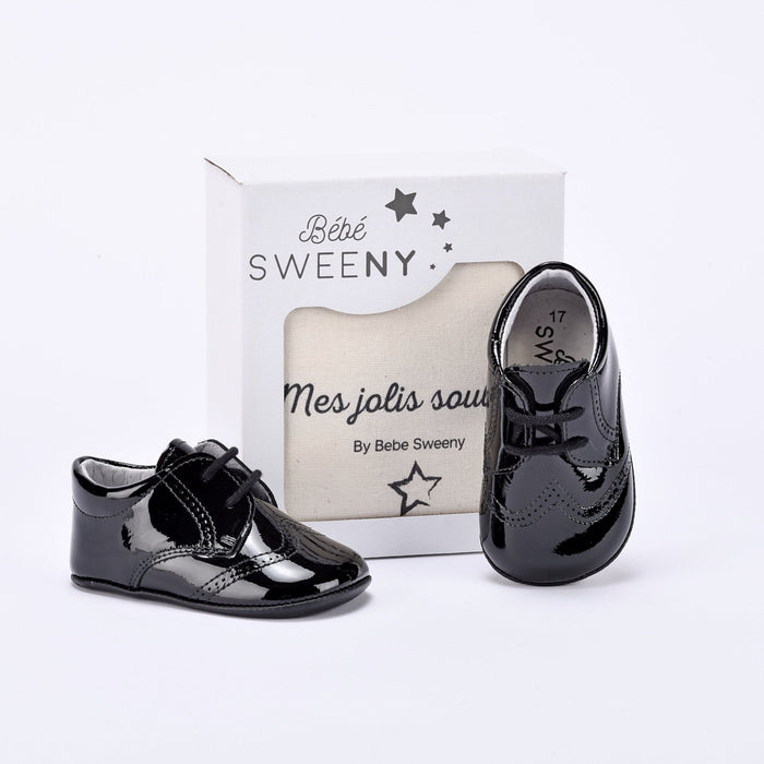 Bebe Sweeny Boys Black Patent Leather Pre-Walker Lace Shoes