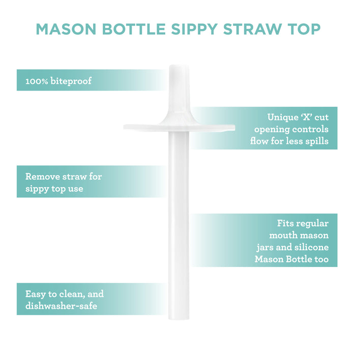 Mason Bottle Silicone Straw Tops, 2 Pack