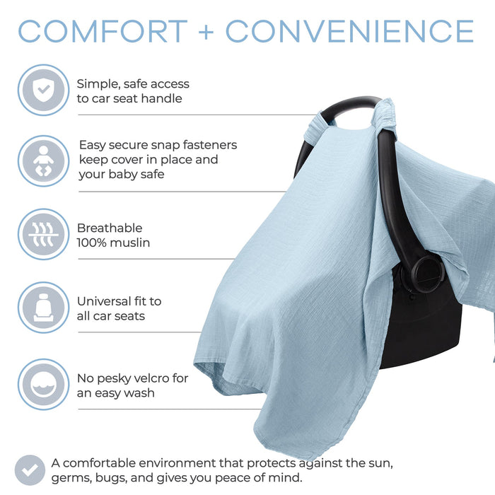 Comfy Cubs Muslin Cotton Baby Car Seat Cover by Comfy Cubs - Sky Blue