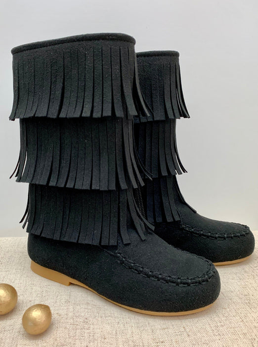 Mia Belle Girls Black Fringe Boots By Liv and Mia