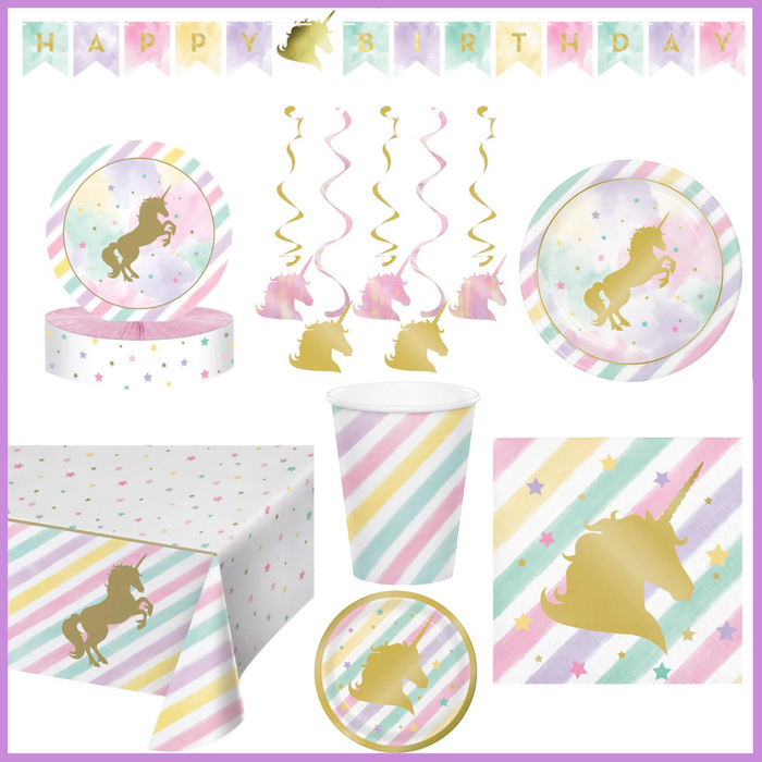 Party Decorations Sparkle Unicorn Birthday Party Kit for 8 (48 Total Items)