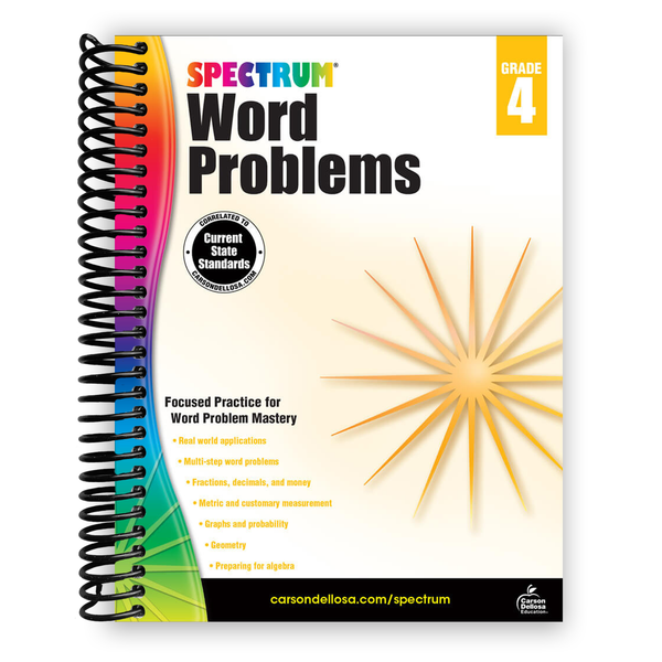 Lay it Flat Spectrum Math Word Problems Grade 4 Workbook - 128 Pages (Spiral Bound)