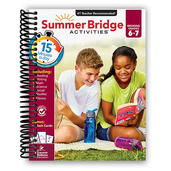 Lay it Flat Summer Bridge Activities 6th to 7th Grade Workbooks, All Subjects With Flash Cards (Spiral Bound)