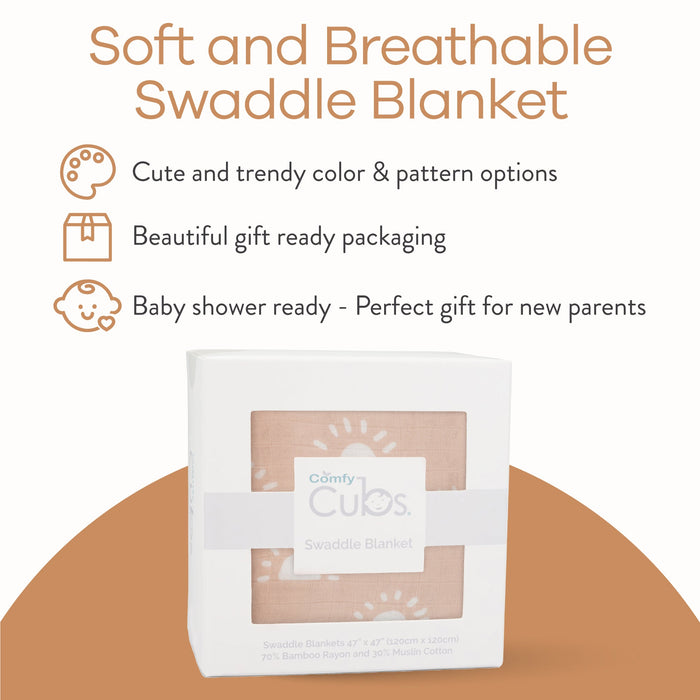 Comfy Cubs Muslin Swaddle Blanket, 1 Pack - Blush Sun