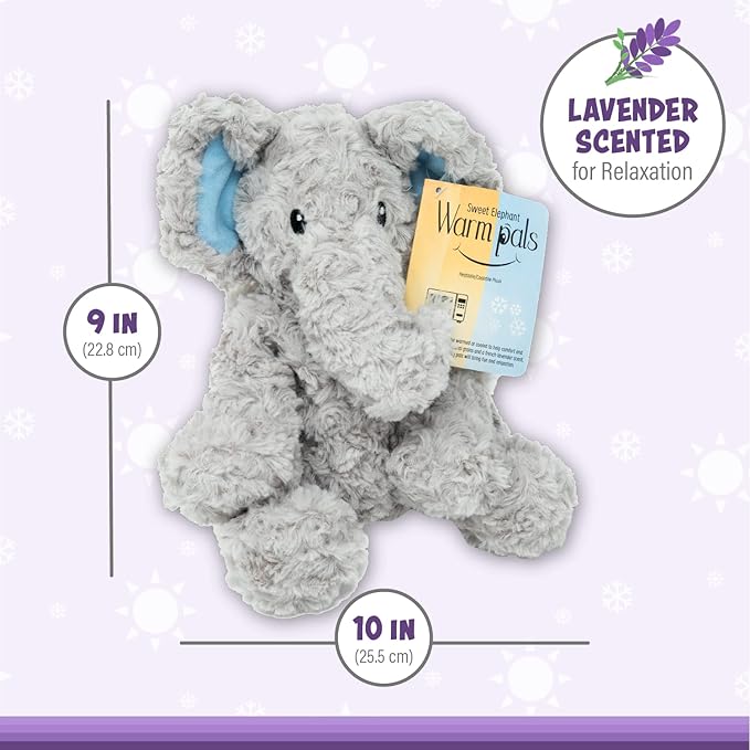 Warm Pals Elephant Warm Pal, Lavender Infused Heatable and Coolable Plush