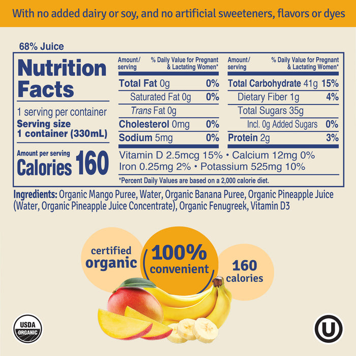 Sweetie Pie Organics Hydrating Lactation Smoothie, Mango Banana, 11.1 FL OZ