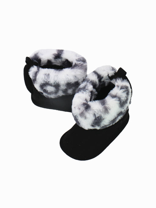 Stepping Stones First Steps Faux Suede and Fur Leopard Boot in Black