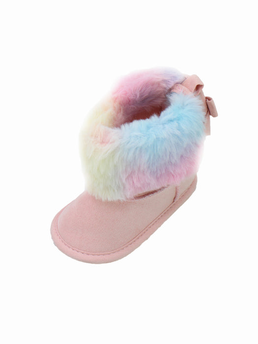 Stepping Stones First Steps Faux Suede and Fur Rainbow Boot in Pink