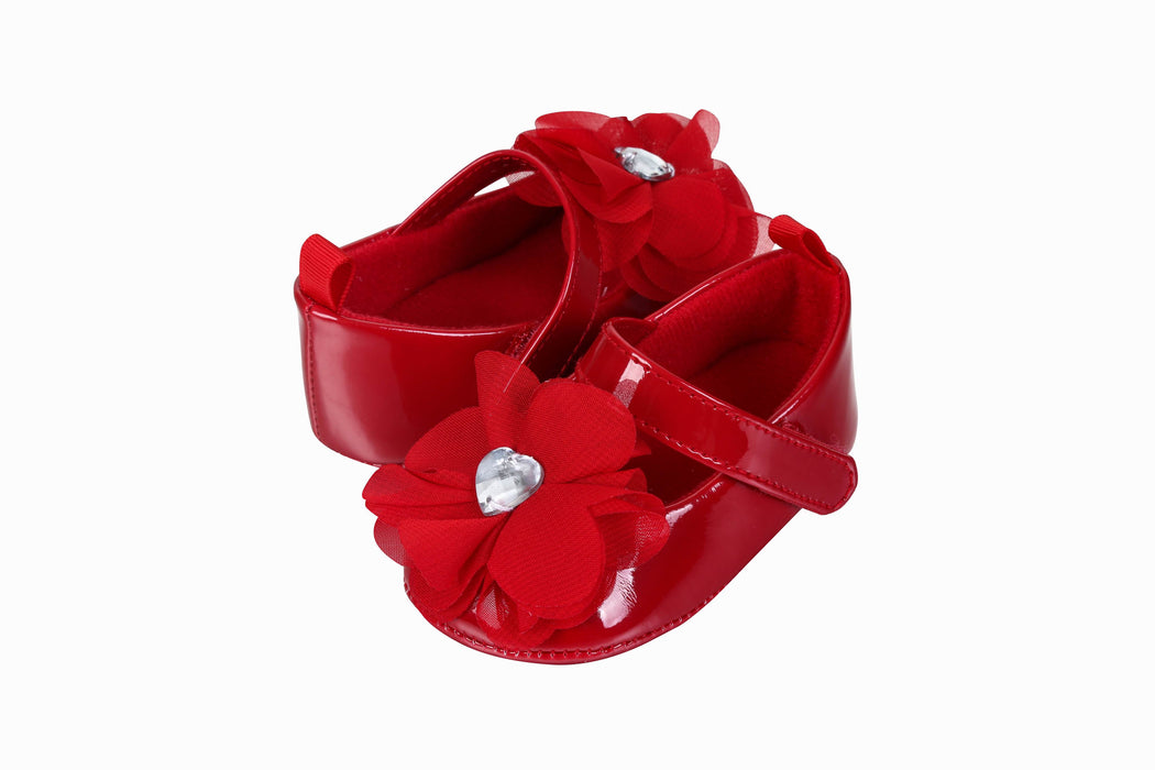 Stepping Stones First Steps Mary Jane Shoe with Pearl and Chiffon Flower in Red