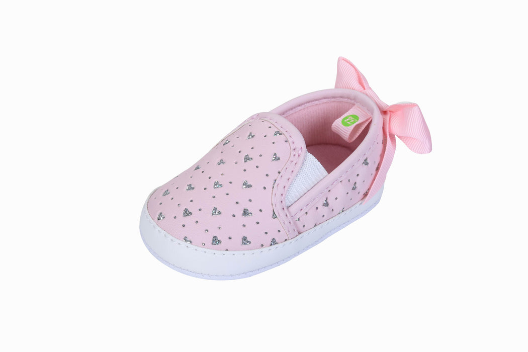 Stepping Stones First Steps Bow Slip on Sneaker with Hearts in Light Pink