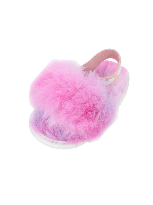 Stepping Stones First Steps Faux Fur Slide Slipper in Rainbow