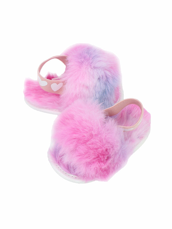 Stepping Stones First Steps Faux Fur Slide Slipper in Rainbow