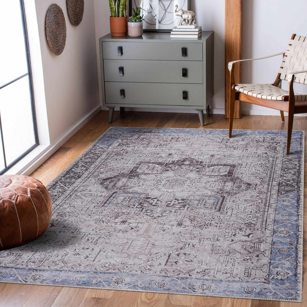 Hauteloom Rosman Blue&Beige Washable Area Rug