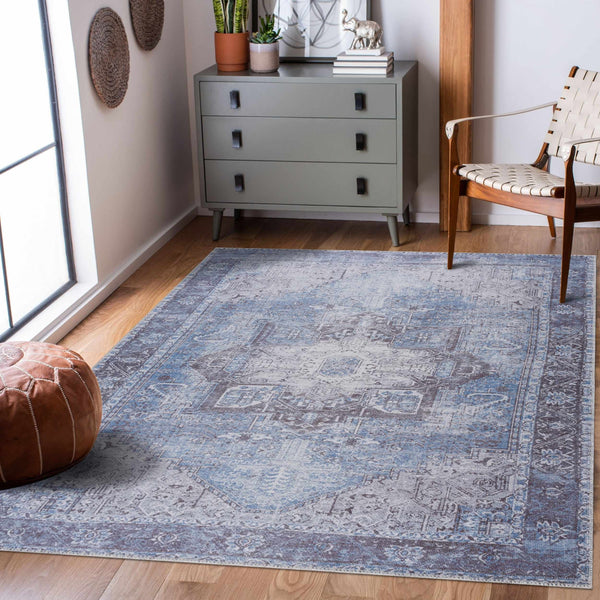 Hauteloom Rosman Blue Washable Area Rug